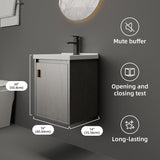 16" Wall-Mounted Bathroom Vanity with Sink, Floating Cabinet, Soft-Close Door, Grey Walnut