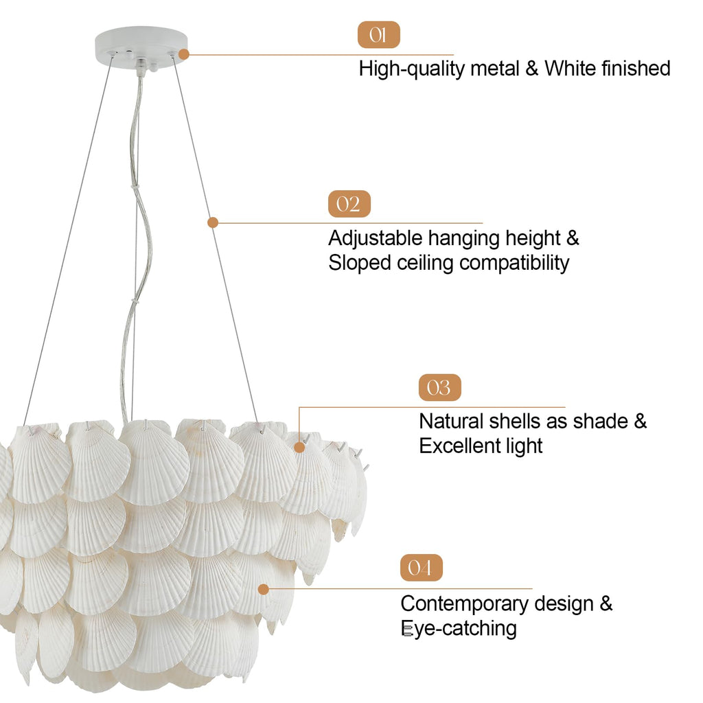 Dia 22.5 inche, 7-Light Natural Shell Chandelier for Foyer, Coastal Dining Room Light, Large Pendant Chandelier