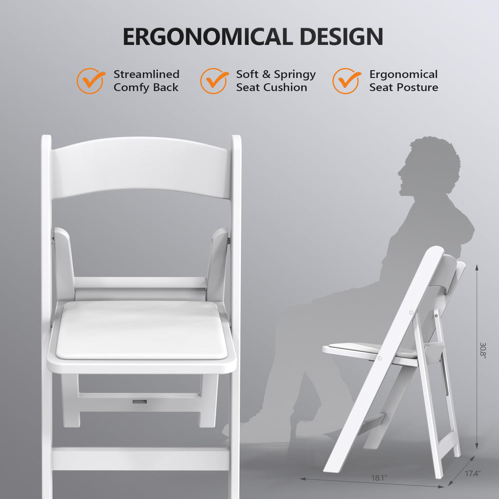 Plastic Folding Chair with Padded Seat, Resin Foldable Chairs with Soft Cushion, Comfortable and Sturdy, Suitable for