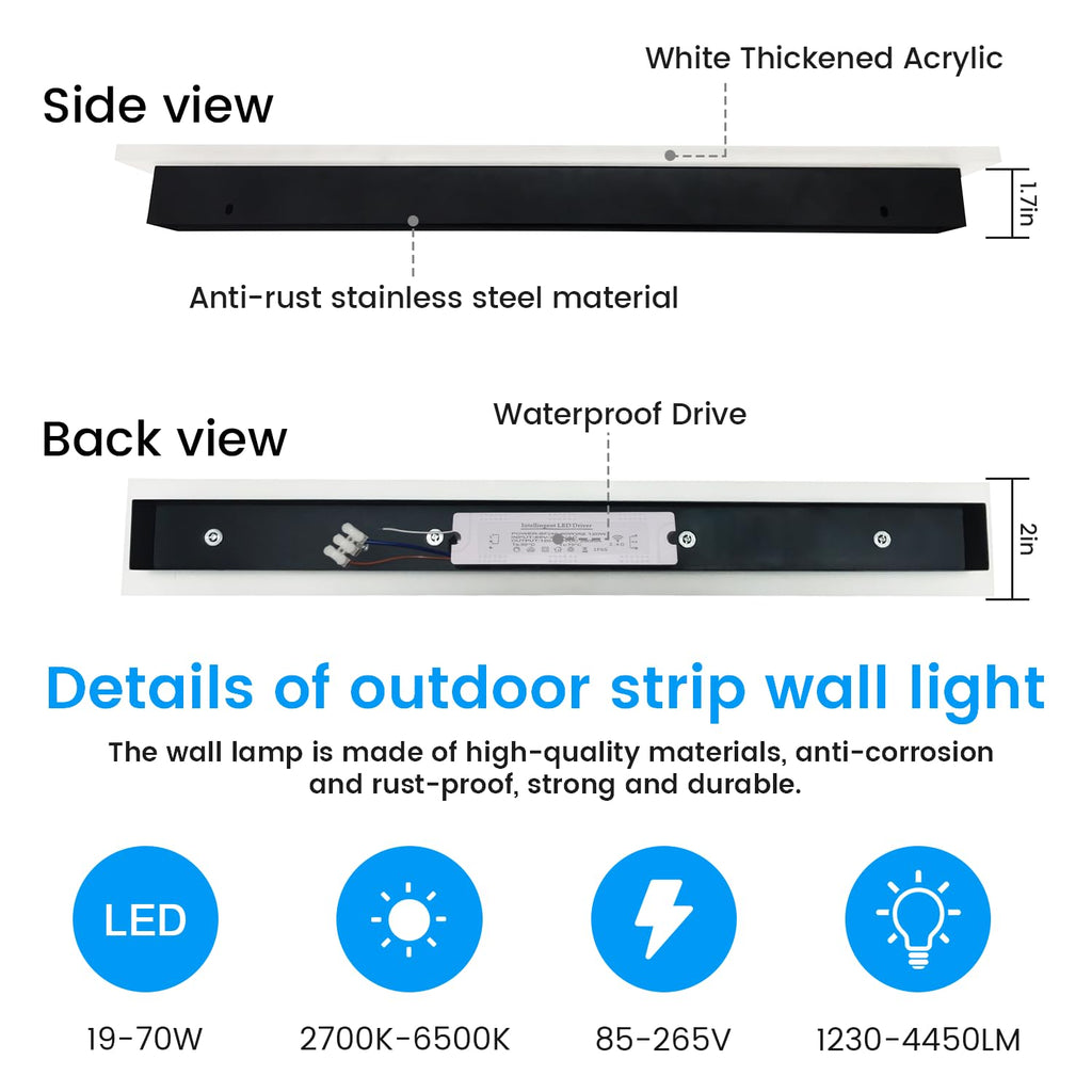 Outdoor Wall Light Fixture - 39inch Black Exterior Sconces, Outside Garage Exterior Lights, Dimmable Modern Outdoor