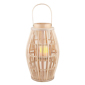 Bamboo Hurricane Lantern with Handle Woven Natural Rattan Boho Hanging Candle Holder, Yard, Home Décor, Medium