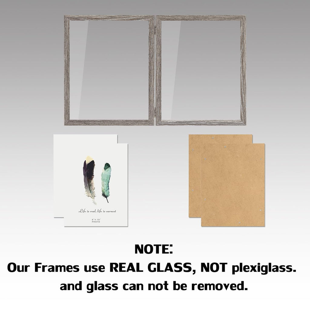 8x10 Picture Frame Double Frame Shadow Box with Glass Front Wood Grey