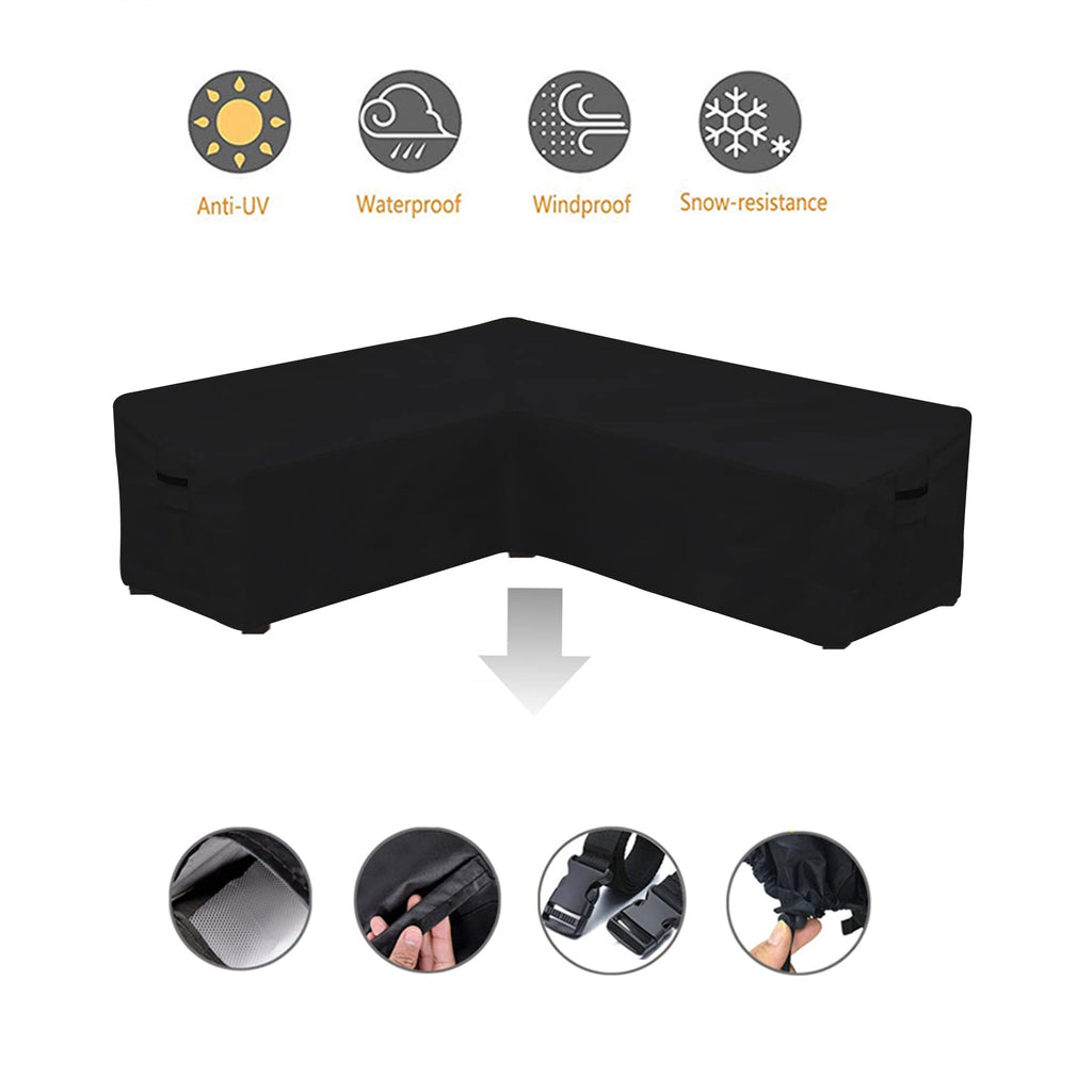 Outdoor Furniture Covers Patio Sectional Couch Protector Waterproof V Shaped Black Small Size 85x34x30H Inches