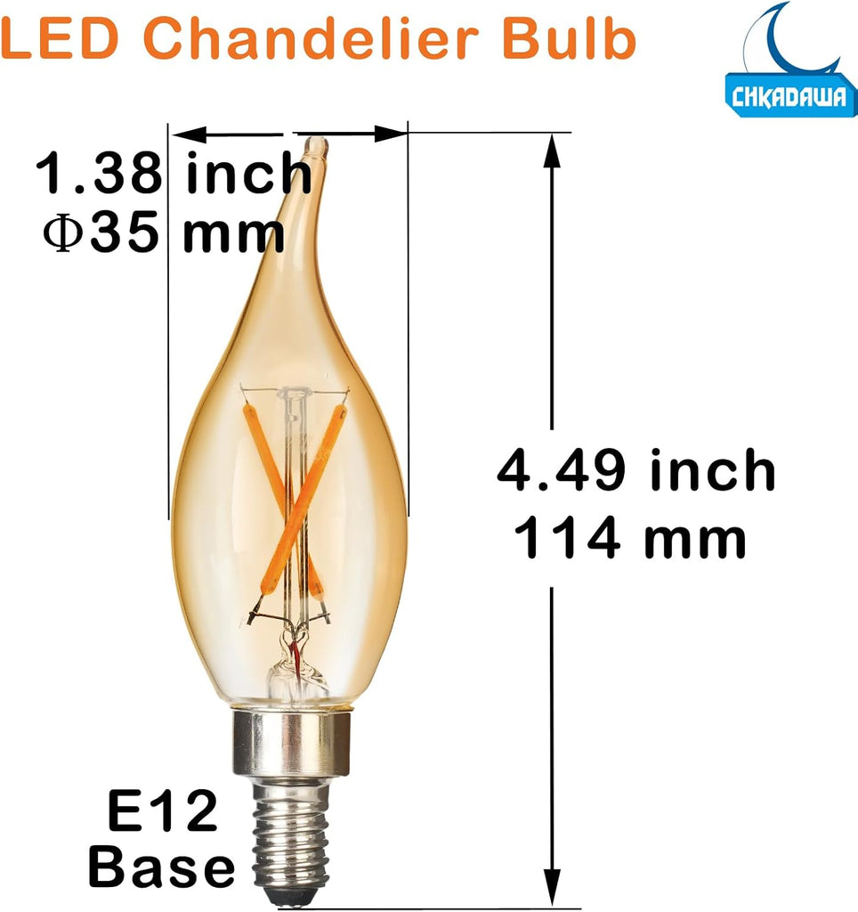 E12 Amber Candelabra Light Bulbs Dimmable 40 Watts Equivalent, Flame Tip Chandelier Light Bulbs CA11, Vintage Candle