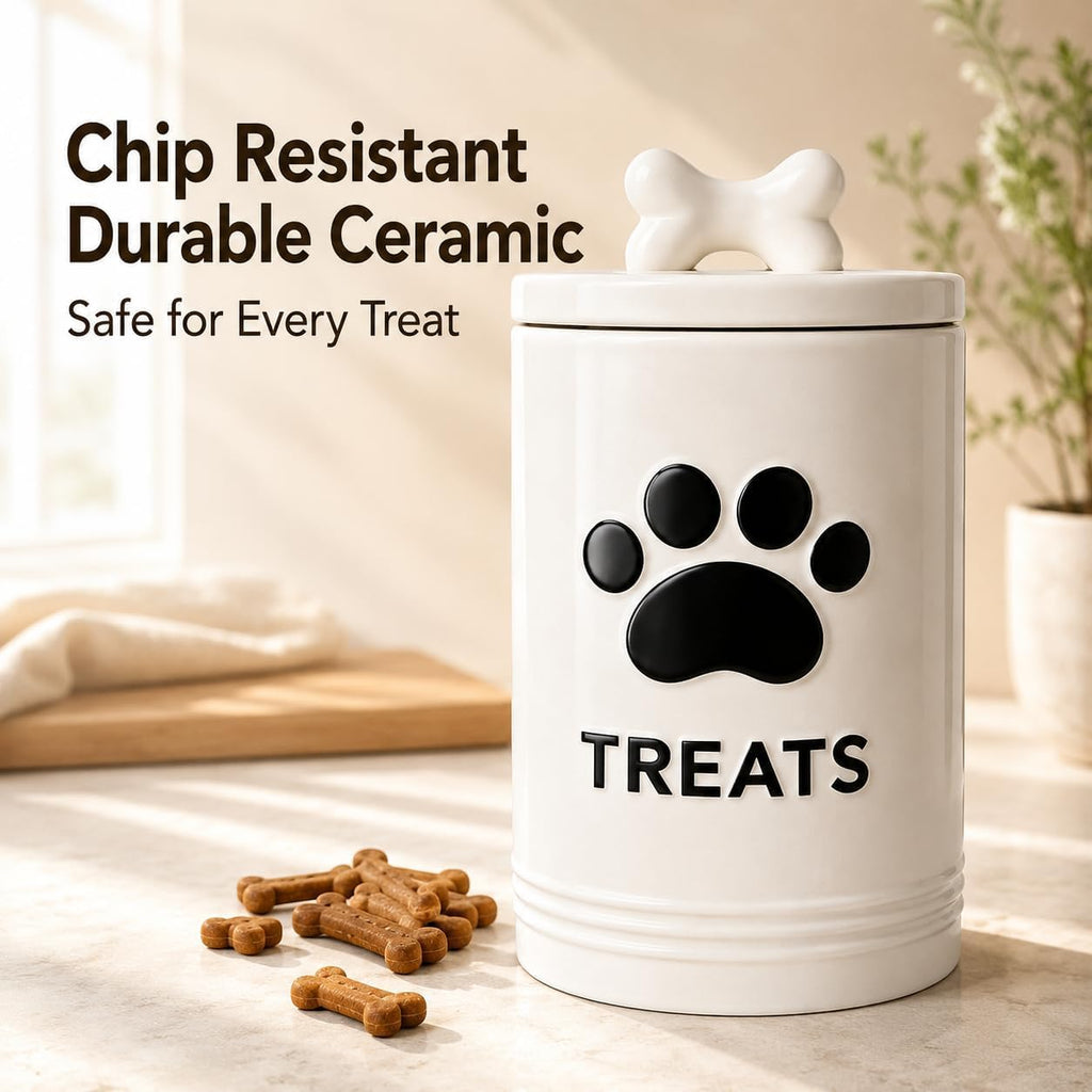 White Dog Treat Container, 5.3''×9.1'', with Airtight Lid, 7 Cups Capacity