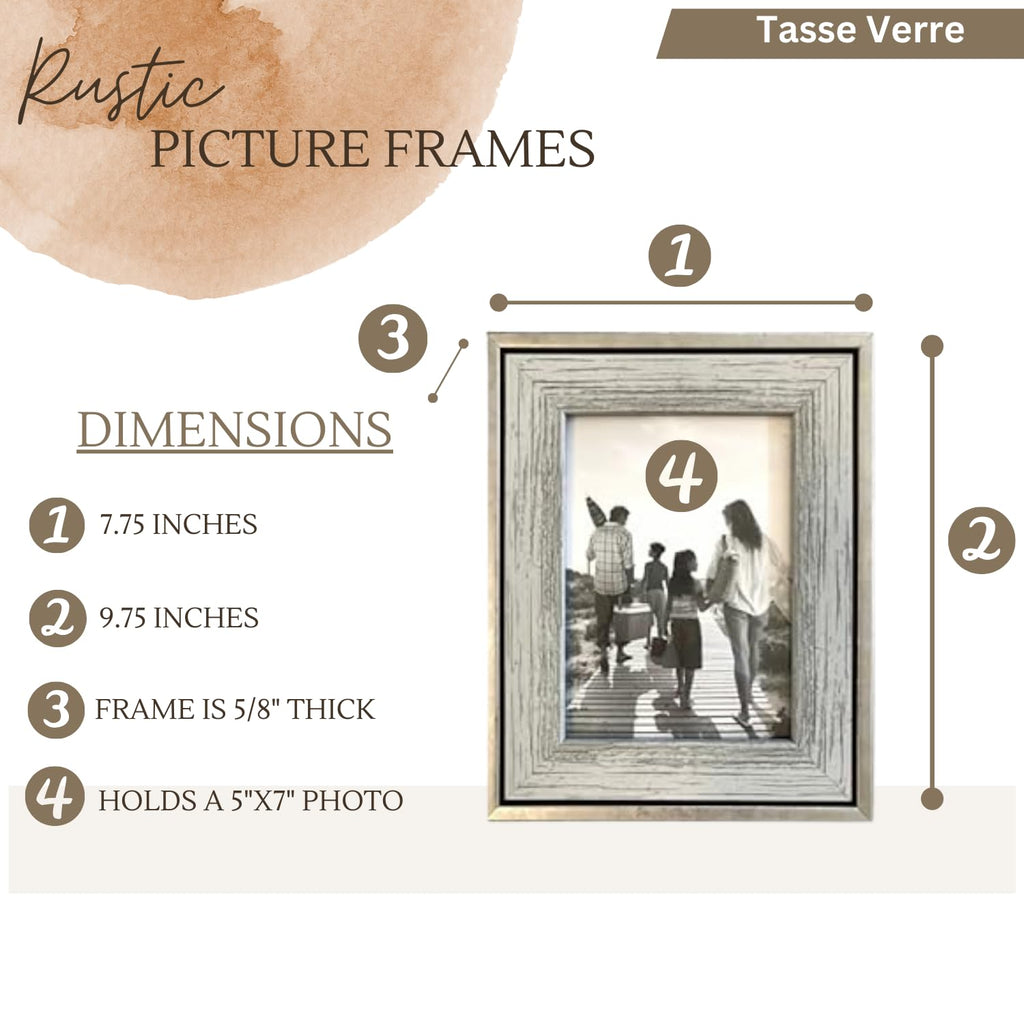 5x7 Rustic Picture Frames 3-Pack, Distressed Farmhouse-Style Table Frame, Brushed Industrial Silver Metal Look Frame