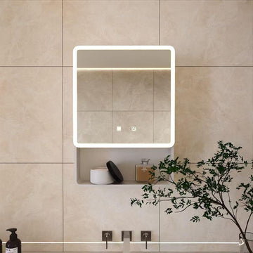 19.69" x 27.56" LED Bathroom Medicine Cabinet, Wall Mounted Mirror Cabinet with Warm LED Light, Anti-Fog Mirror