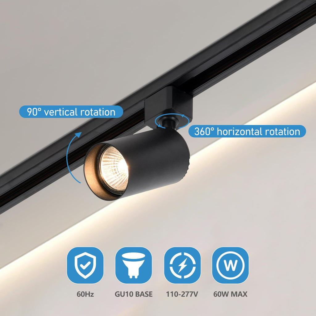Plug in Track Lighting with Power Cord, 6-Light GU10 Dimmable Track Lighting Kit with Track Rail, Kitchen LED