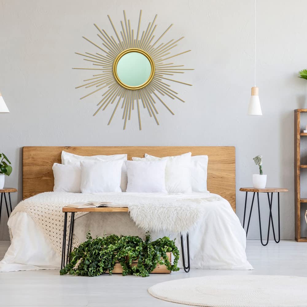 24'' Gold Sunburst Wall Mirror Boho Home Decor Mordern Round Hanging Wall Art /Bedroom/Bathroom/Entryway