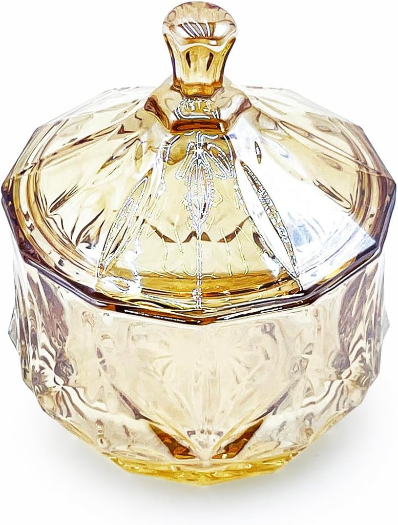 8oz Glass Candy Jar with Lid,Small Crystal Fall Candy Dish,Apothecary Jar for Cotton Balls Q Tips Small Accessories