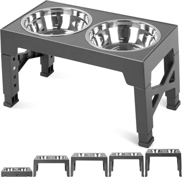 Elevated Dog Bowls with 2 Stainless Steel Dog Food Bowls, Raised Dog Bowl Adjusts to 5 Heights (3.15", 8.66"