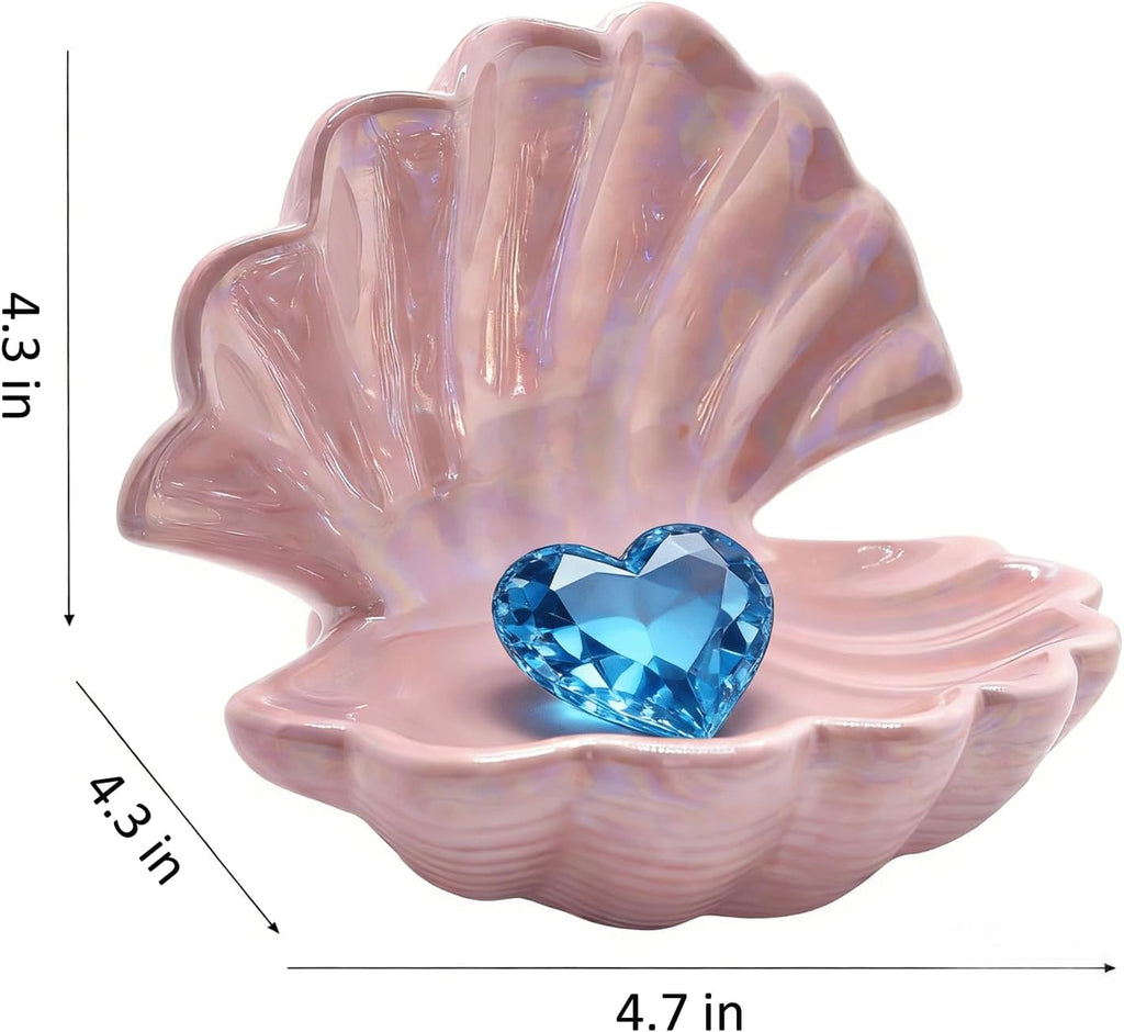 Ceramic Seashell Jewelry Tray Ring Dish - Pink Decorative Bowl for Vanity Dresser, Coastal Trinket Dish Holder