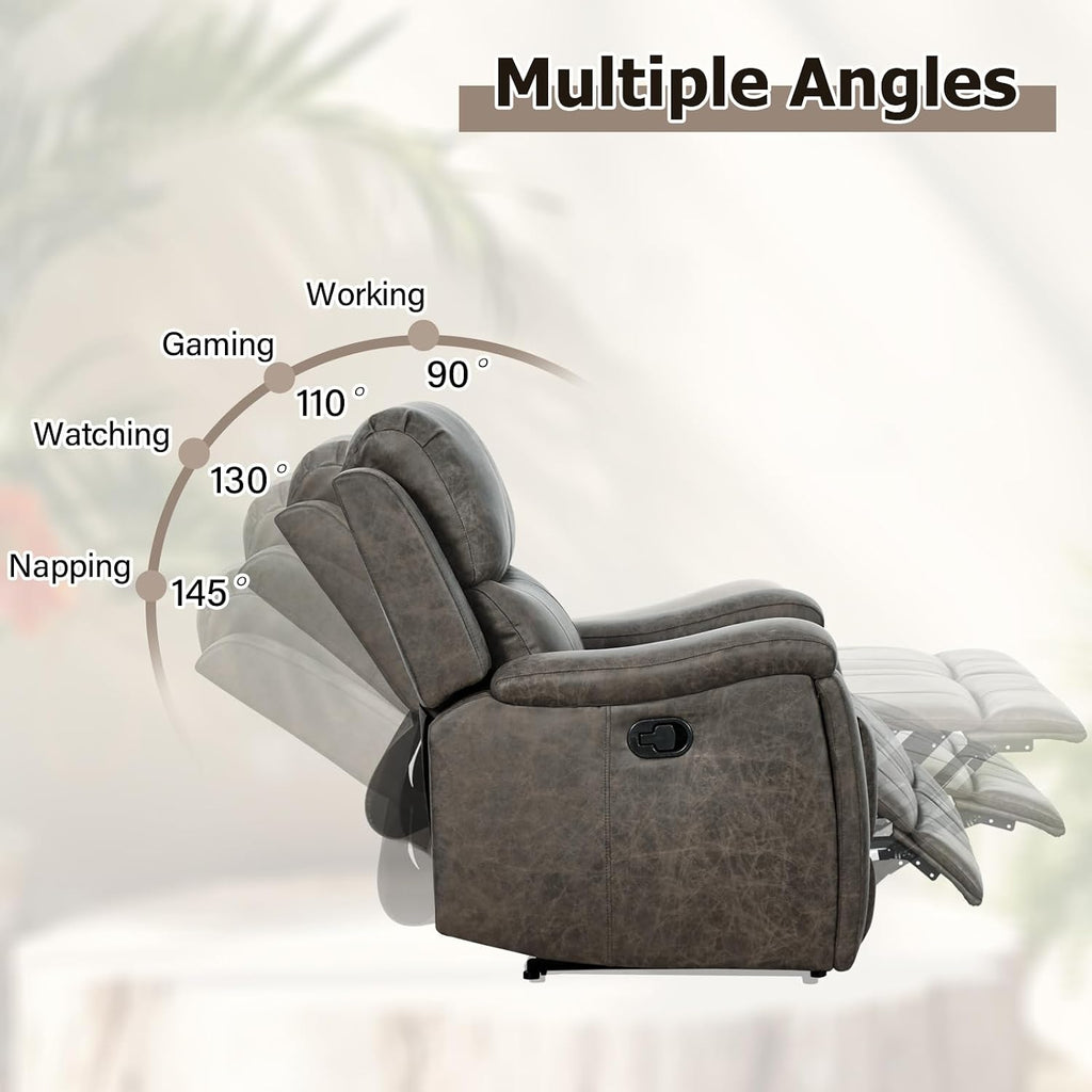 Leather Recliner Chair, Classic and Traditional Manual Recliner Chair with Overstuffed Arms and Back, Manual Single