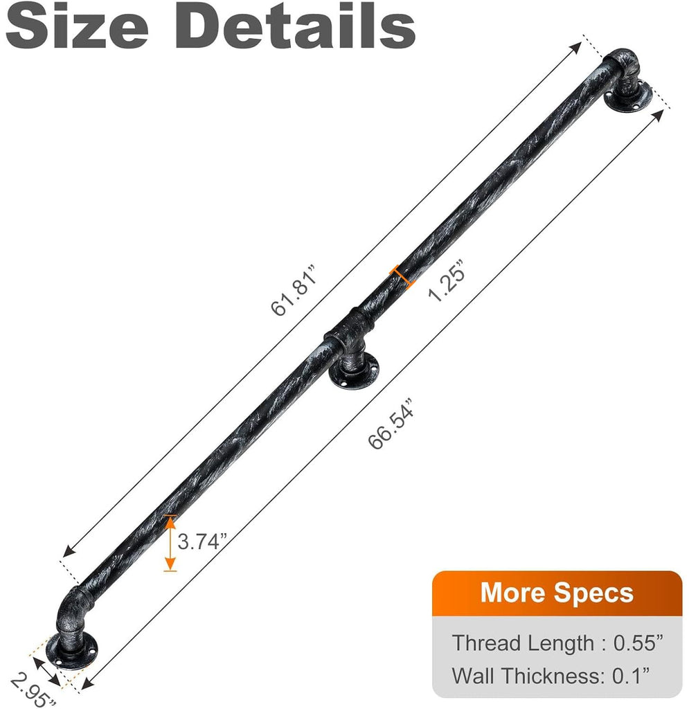 Staircase Handrails, Wall Hand Railing, Black Silver, 5FT