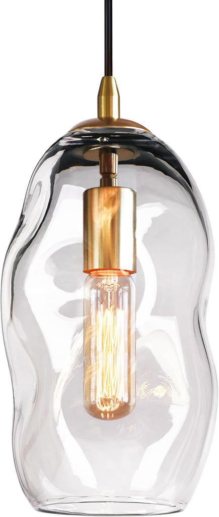 Modern Pendant Lights Kitchen Island Large Gold Hanging Light Fixtures for Dining Table Blown Art Glass Clear Organic