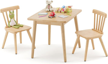 Windsor Kids Table and 2 Chair Set, Rubberwood Children Toddler Table and Chair Set with Non-Slip Legs/Round Edge