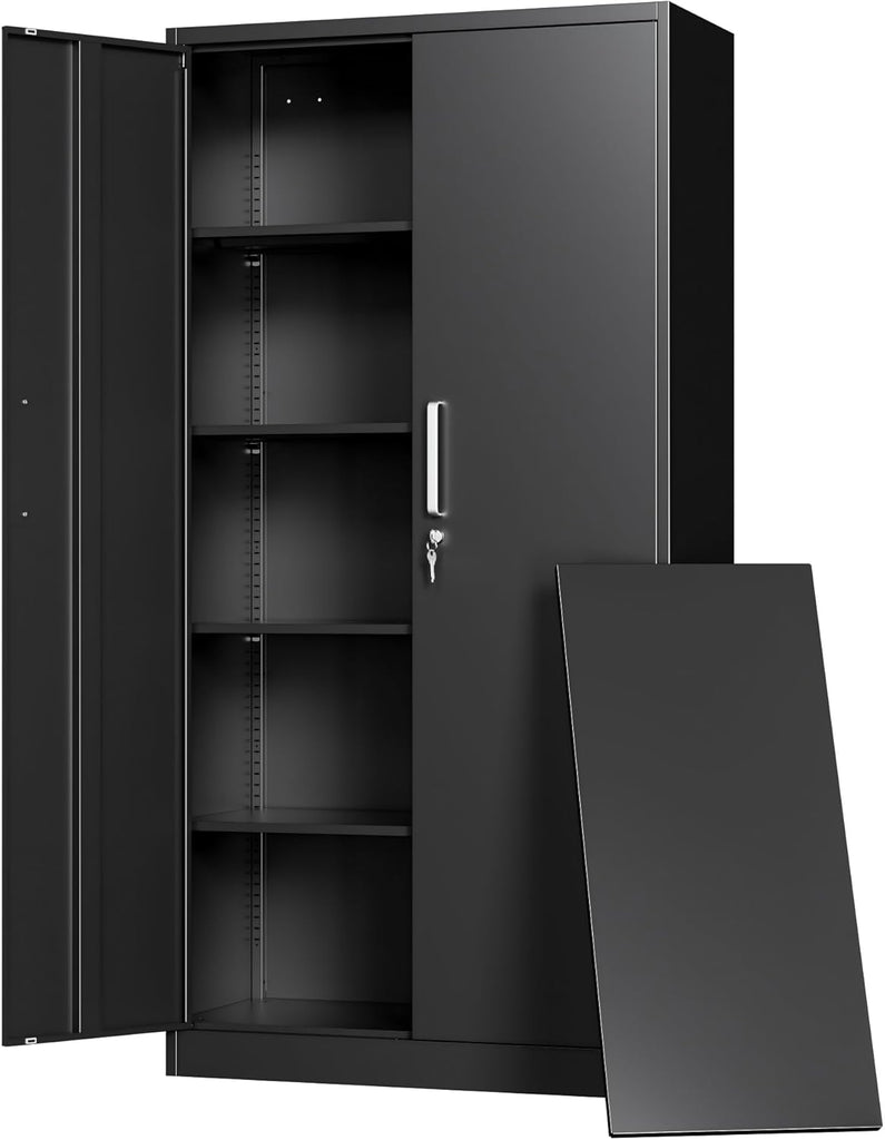 Metal Storage Cabinet with Locking Doors, 71" Tall Steel Locker Organizer with Adjustable Shelves, Garage Utility