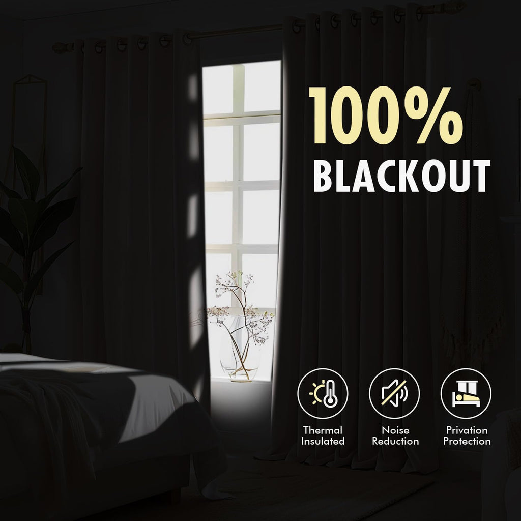 Natural Pinch Pleated 100% Blackout Linen Curtains, Room Darkening Light Blocking Window Curtains 84 inches Long