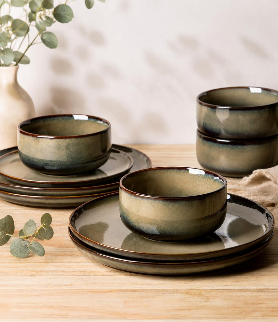 Ceramic Dinnerware Set for 4, 16-Piece Plates and Bowls Set
