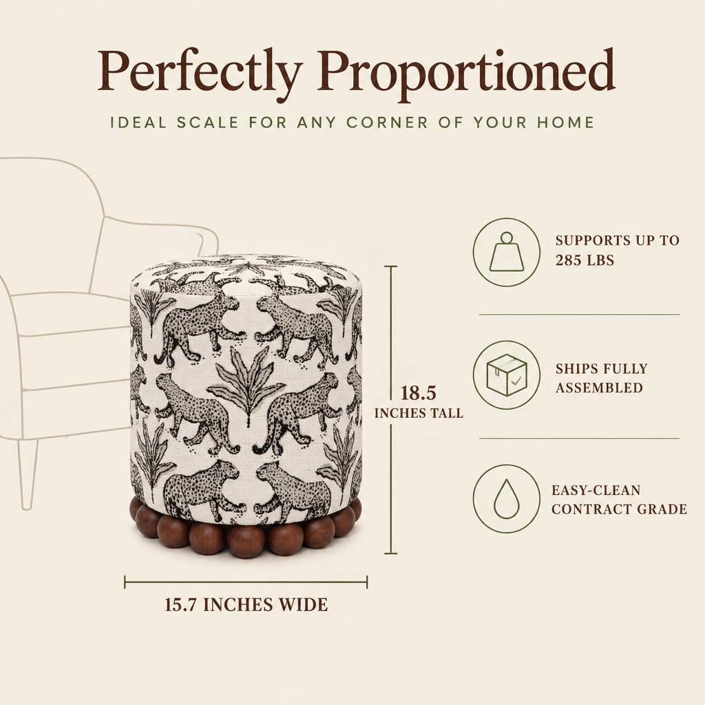 Dex Small Round Ottoman Footstool, Leopard Jacquard, Taupe