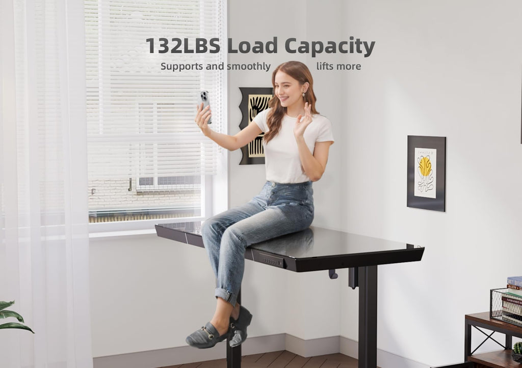 Glass Standing Desk with Drawers, 40 x 24 Inch Electric Stand Up Desk with USB Ports, Adjustable Height, Black