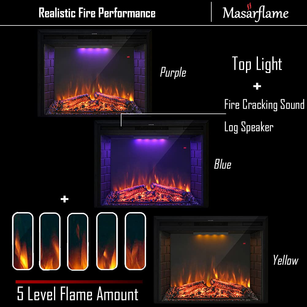 30'' Electric Fireplace Insert, Retro Recessed Fireplace Heater with Fire Cracking Sound, Remote Control & Timer