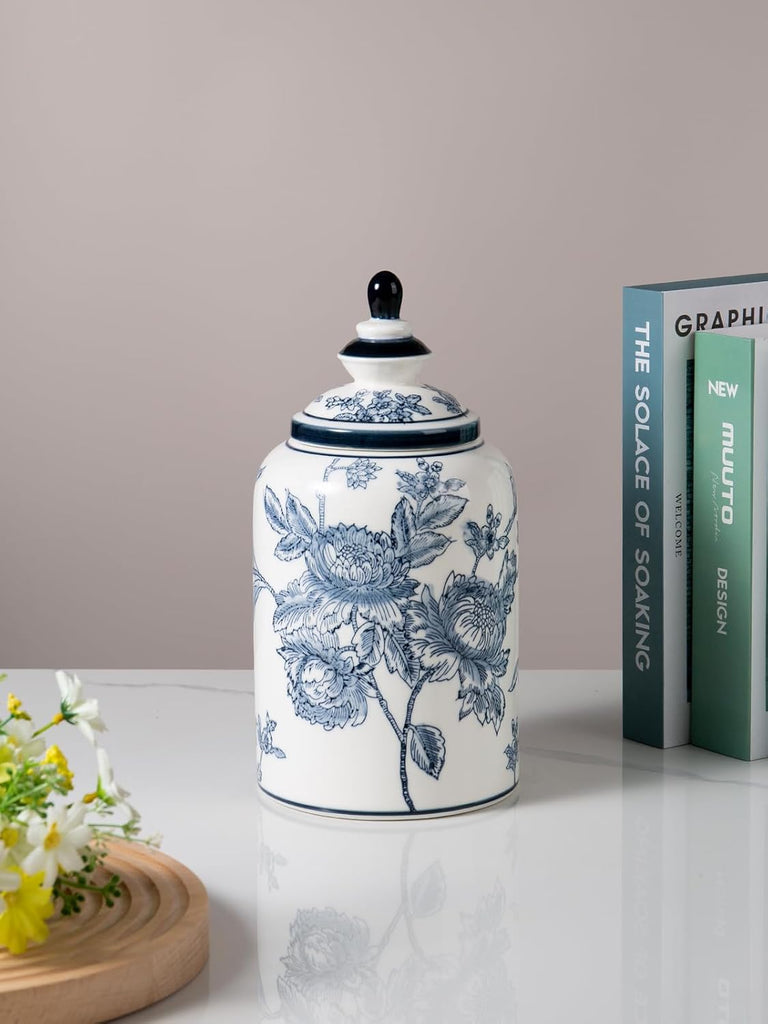 Blue and White Ginger Jar Decor, Chinoiserie Vase Decor, 12x6 Inch