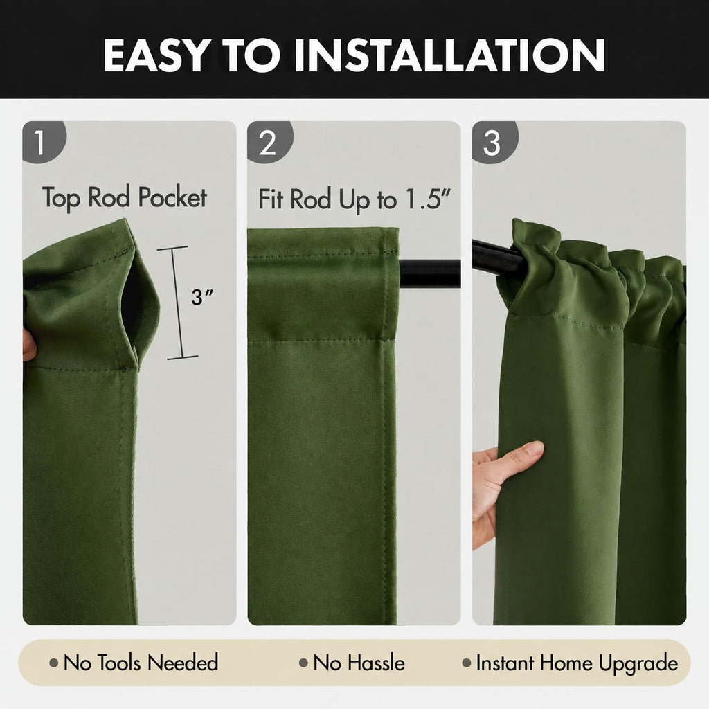 Olive Green Blackout Curtains 84 Inch Length 4 Panels