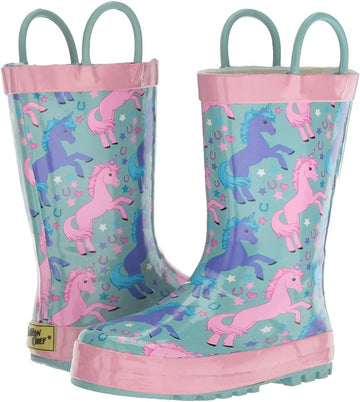 Boys Waterproof Printed Rain Boot with Easy Pull On Handles