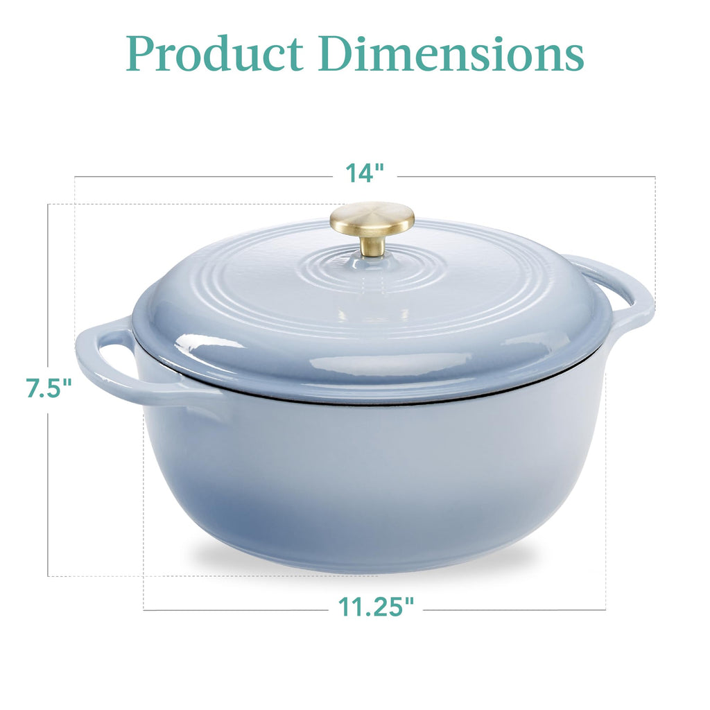 6 Quart Enamel Cast-Iron Round Dutch Oven, Family Style Heavy-Duty Pre-Seasoned Cookware, Oven Safe w/Lid, Dual