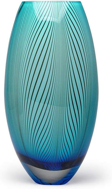 Murano Style Glass Vase Hand Blown Blue Feather Pattern Effect Home Decor | Hand Blown Glass Vase, Decorative Table