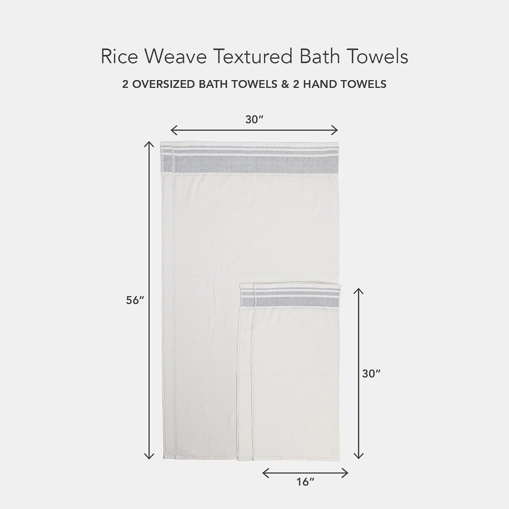 Texere 100% Organic Cotton Rice Weave Jacquard 700 GSM Luxury Bath Towel Set - 2 Large Bath Towels, 2 Hand Towels