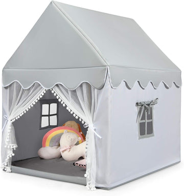 Kids Play Tent, Large Game House w/Washable Mats and Windows, Solid Wood Frame,Indoor and Outdoor Princess Tent