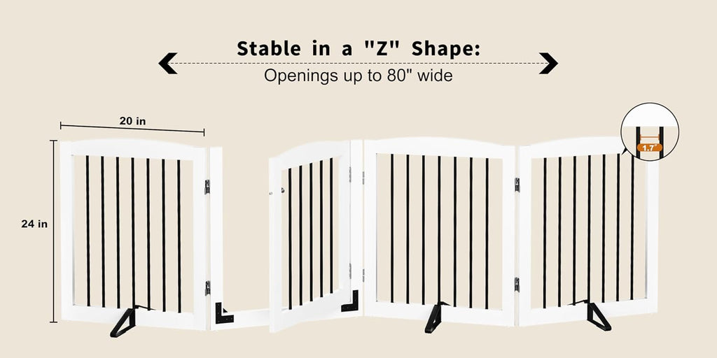 Freestanding Dog Gate with Door, Pet Gate for Stairs, 80 inch Wide Pet Barrier Indoor, Dog Fences Indoor, Support