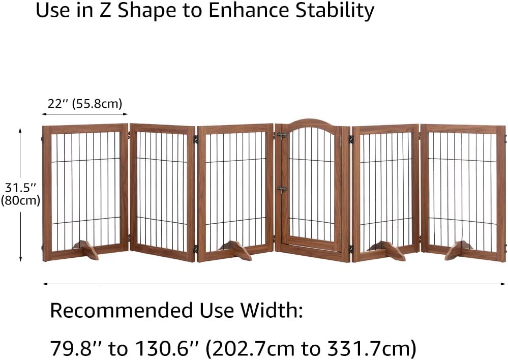Extra Wide Pet Gate, 6-Panel Freestanding Dog Barrier with Door