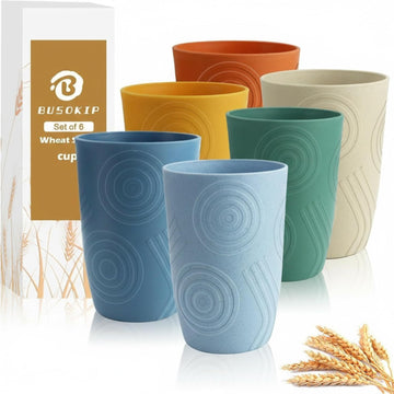 Wheat Straw Cups 16 OZ, Plastic Drinking Glasses, Drinking Cup, Unbreakable Kitchen Cups Sets of 6, Microwave &