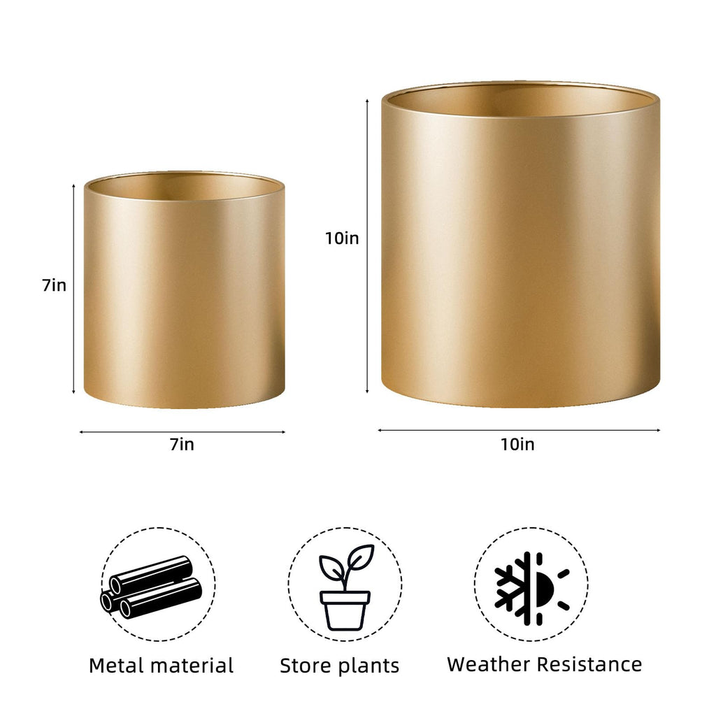 Gold Metal Plant Pot with Drainage Hole, 7'' & 10'' Mid Century Pot Indoor Outdoor Planters, Home Decor Gift Window