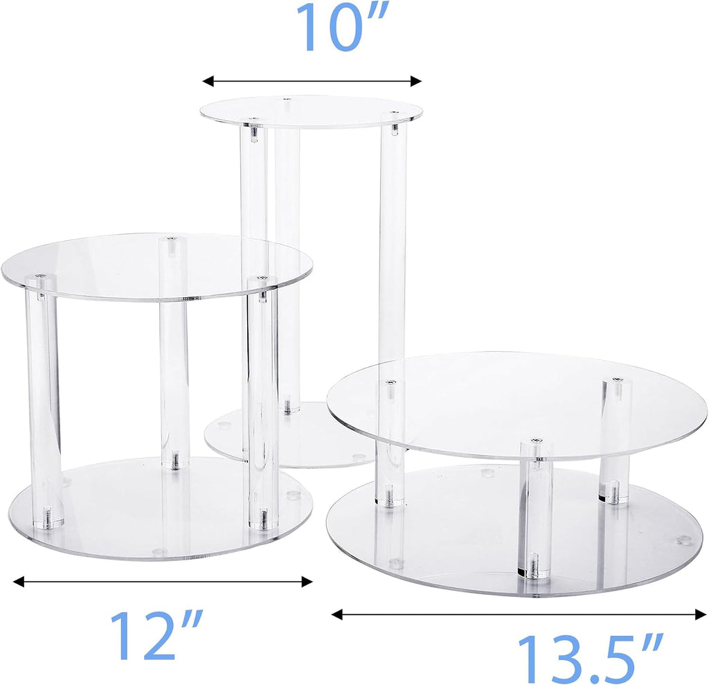 Tier Large Acrylic Glass Round Wedding Cake Stand, 10'' 12'' 13.5'' - Set of 3