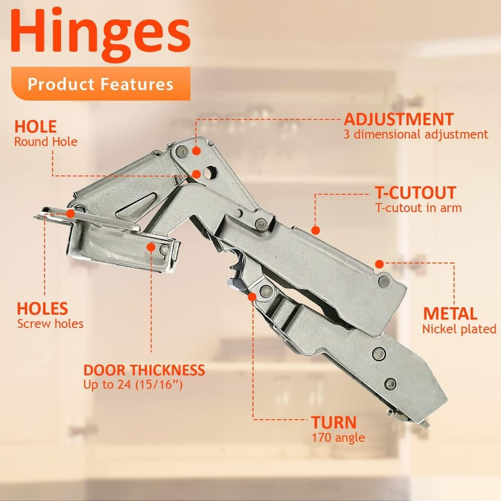 170 Degree (B71T655) Cabinet Hinges Bundle - Pack of 2 Full Overlay Self Close Door Face Frame Nickel Hinges with