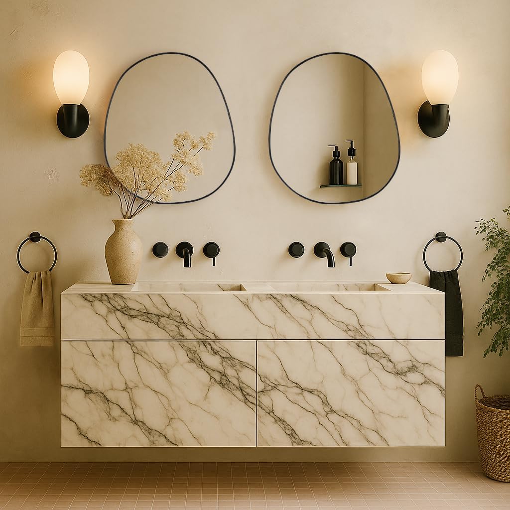 Surface Mount Black Bathroom Medicine Cabinet with Mirror, Wall Mounted Irregular Asymmetrical Bathroom Medicine