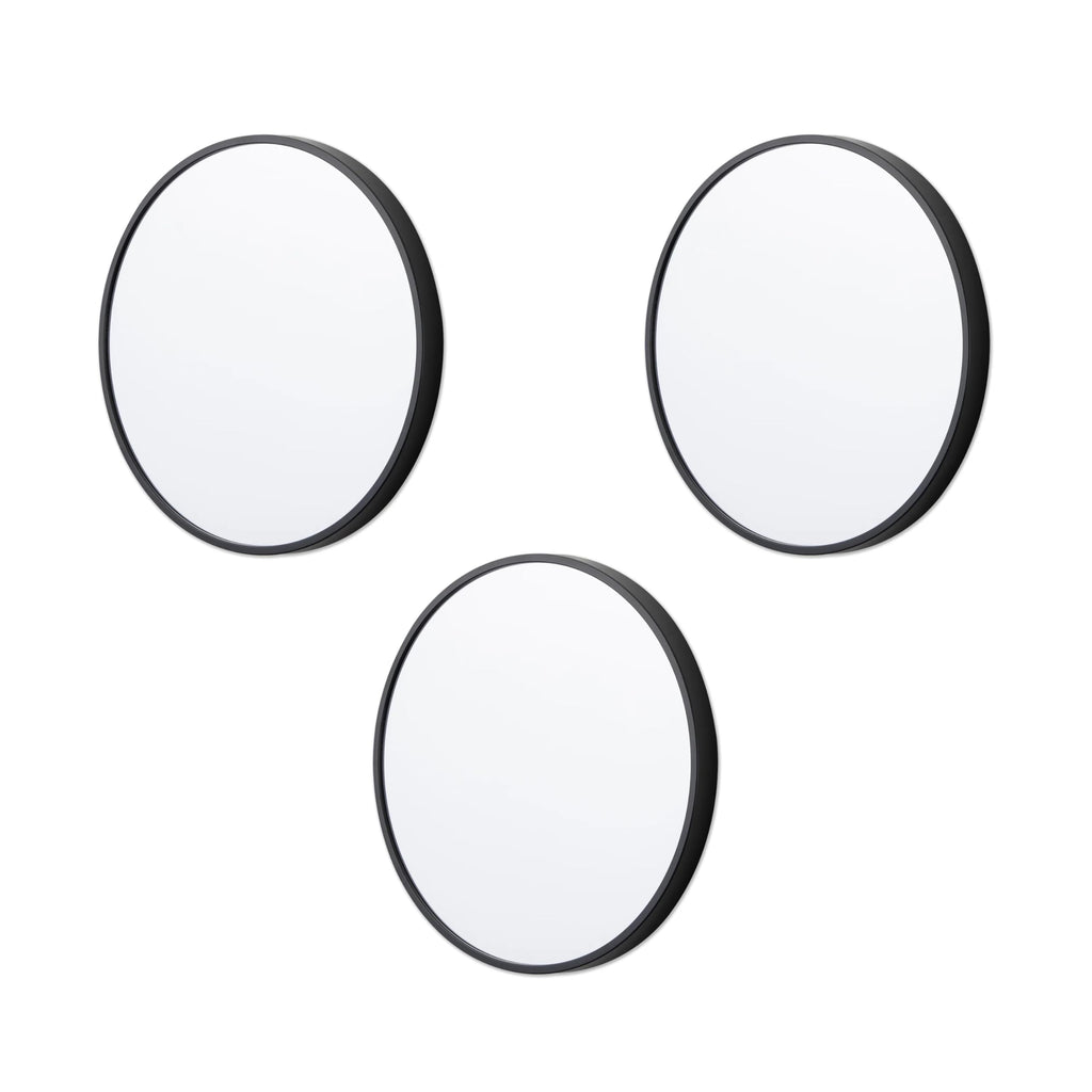 Circle Mirror Set, 3-Piece Small Round Mirrors, 10 Inch, Black, Plastic Frame, Glass Mirror, Easy Installation