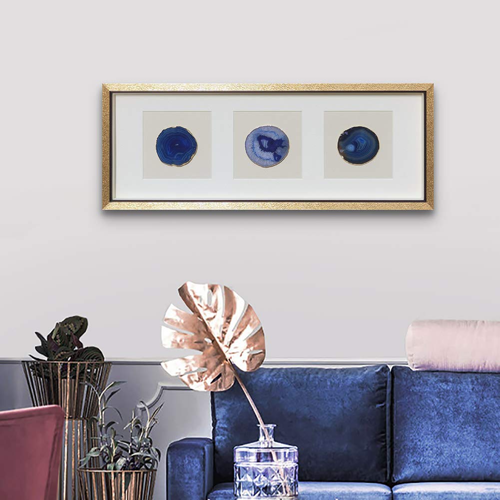 Handcrafted Gold-Edge Natural Agate Slice Trio Shadow Box Wall Art