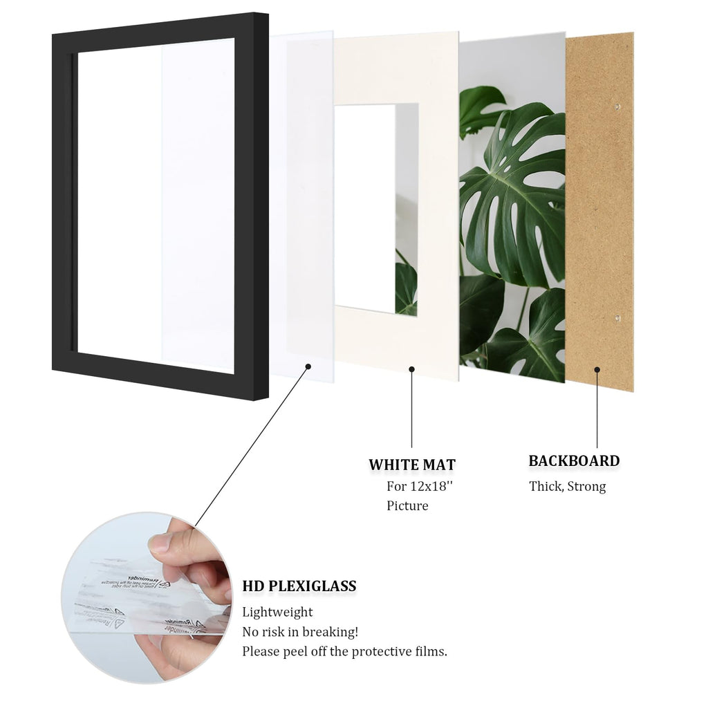 16x24 Solid Wood Picture Frame, Made of Solid Wood Covered by Plexiglass 12x18 with Mat 16x24 without Mat, Poster