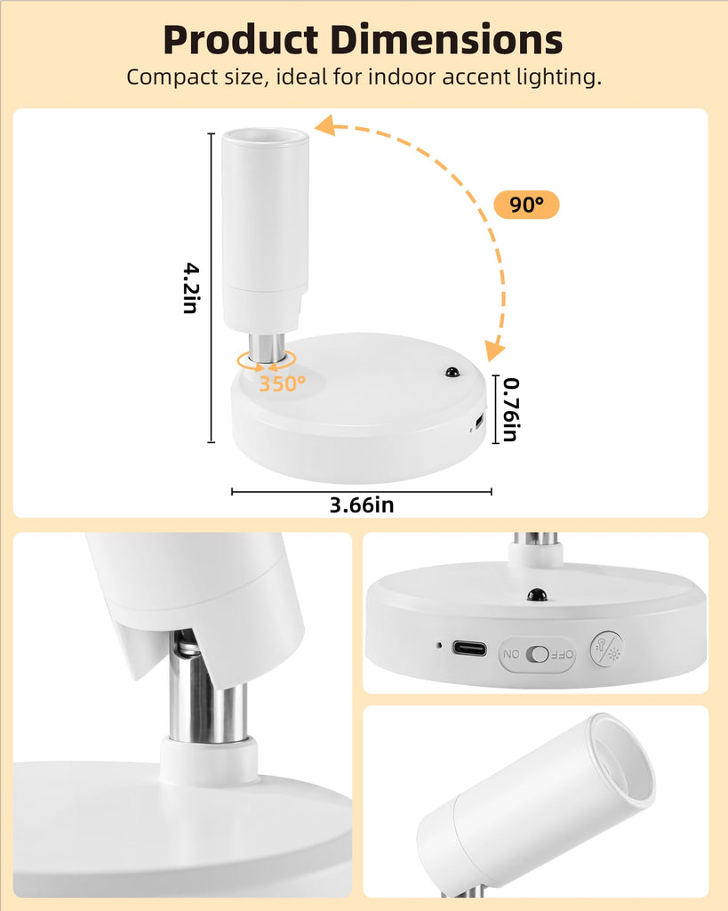 Spot Lights Indoor, 5500mAh Rechargeable Picture Lights with Remote, Wireless Mini Art Accent Spotlights with Timer &