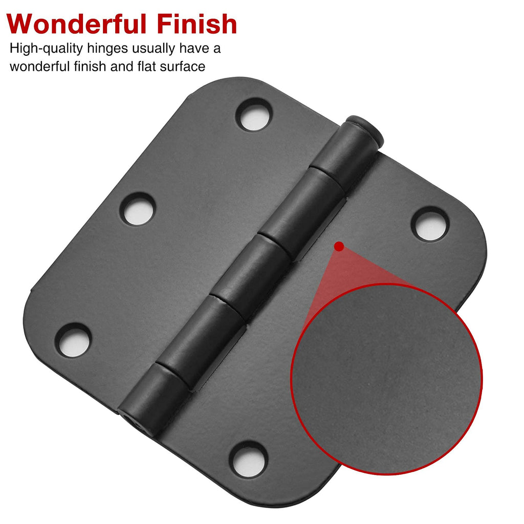Rounded Matte Black Door Hinges 3.5 Inch 5/8" Radius Flat 30 Pack