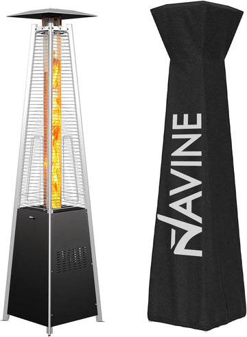 48,000 BTU Pyramid Patio Heater with Wheels, Cover, Black | Triple Safety Protection Propane Heaters, Outdoor Patio