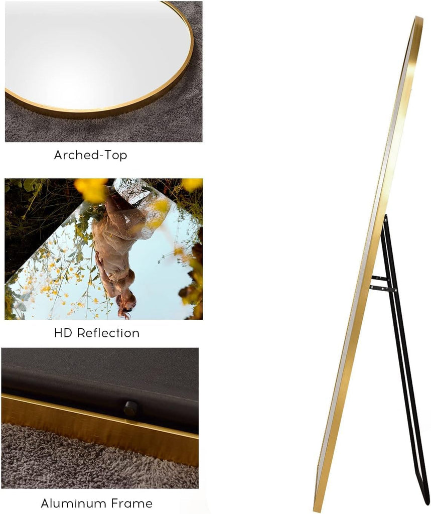 Arched Mirror - Full Length, Standing Or Wall Mounted, 58"18", Aluminum Frame - Gold