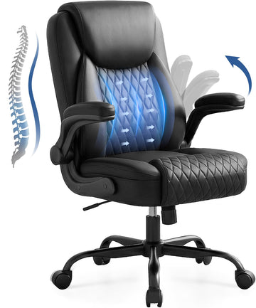 Executive Office Chair with Comfortable Lumbar Support, Ergonomic Gaming Chair with Flip-up Armrests & Zoned