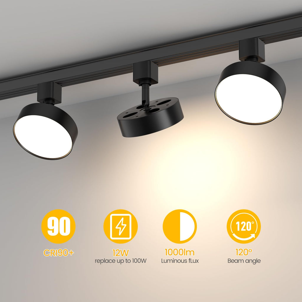 Diffuse LED Track Lighting Heads H Type, 12W 4000K, 6 Pack Black