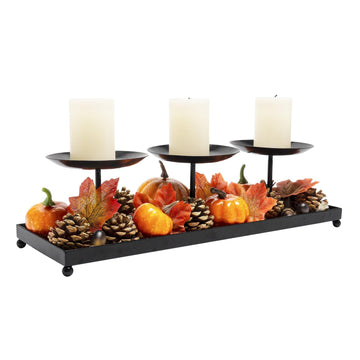 3 Pillar Candle Holders Centerpiece, Fall Dining Room Table Decor